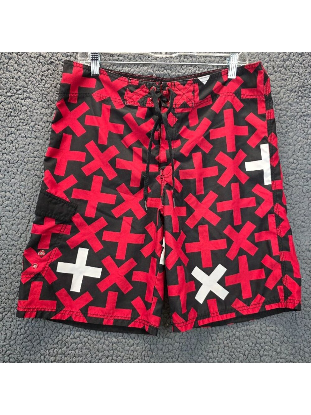 Mossimo Supply Co. Mens Board Shorts 34 Black Red Cross Swimwear Beachy Skate
